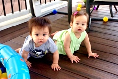 Twins crawling